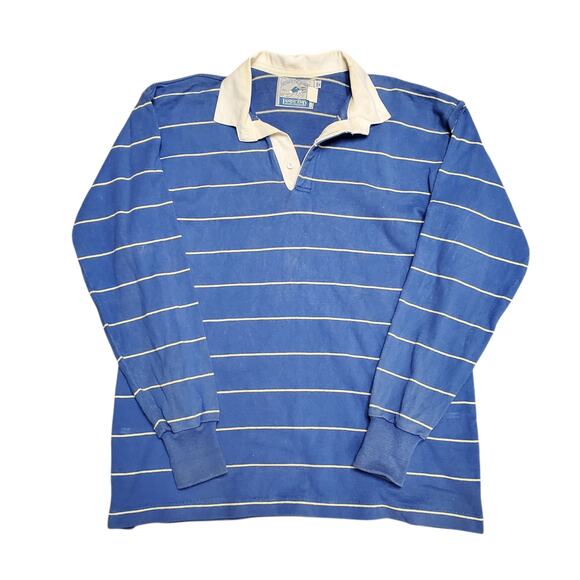 Vintage Lands End Rugby Shirt Blue Striped Men's XL - Picture 1 of 4